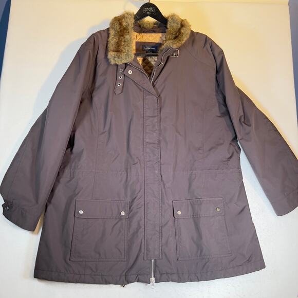 Lands' End Faux Fur Coat Womans 2X 20W-22W Brown Quilted Lining Plus Cozy Winter - Picture 1 of 16